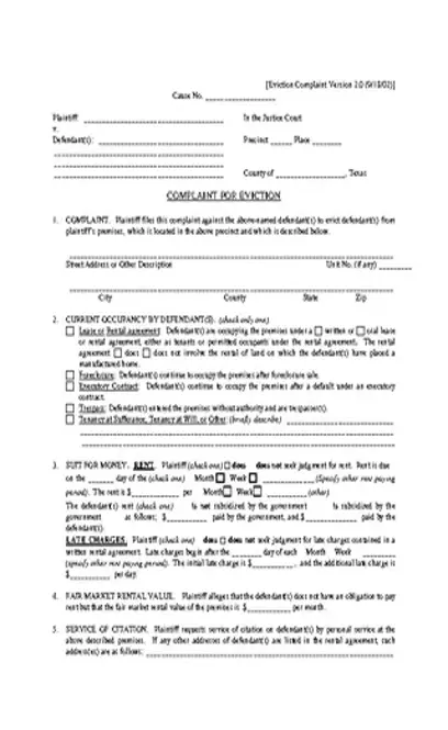 Texas Complaint For Eviction Form