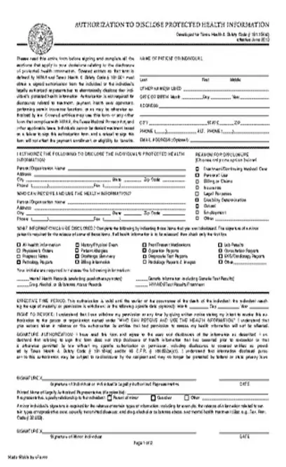 Texas Hipaa Medical Release Form