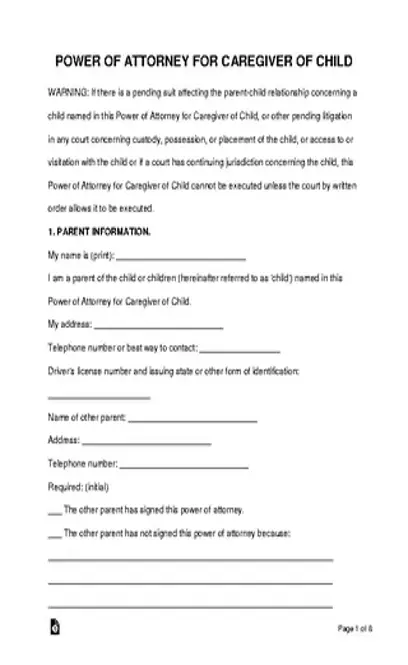 Texas Minor Child Power Of Attorney Form