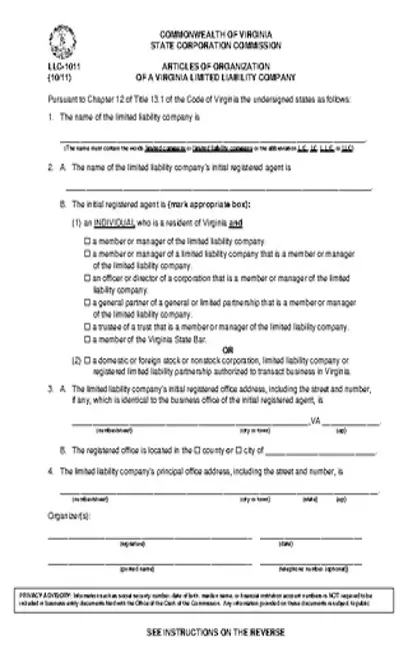 Virginia Articles Of Organization