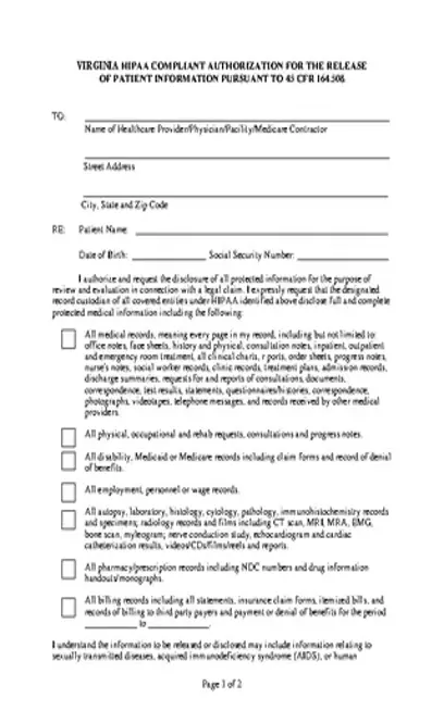 Virginia Hipaa Medical Release Form