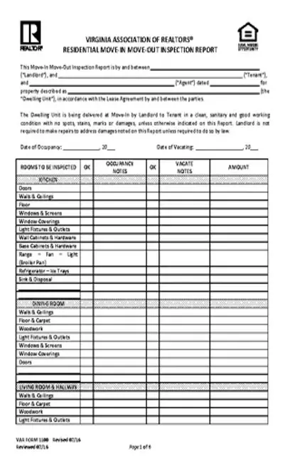 Virginia Move In Checklist Lease Agreement