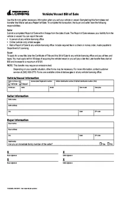 Washington State Motor Vehicle Bill Of Sale Form Td 420 065