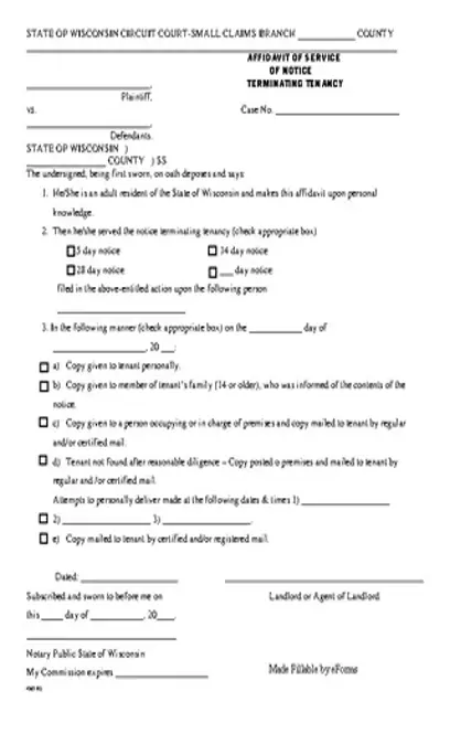 Wisconsin Eviction Affidavit Of Service Form