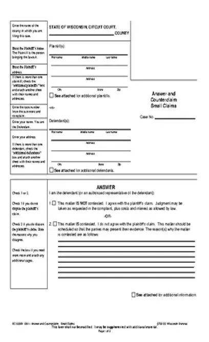 Wisconsin Eviction Answer Form