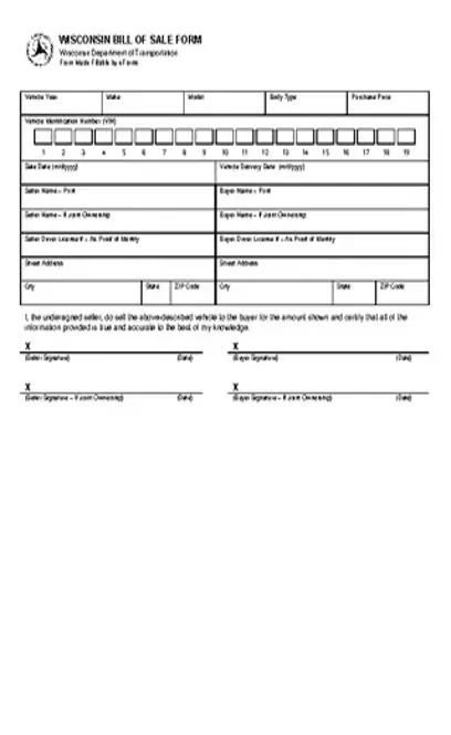 Wisconsin Motor Vehicle Bill Of Sale Form