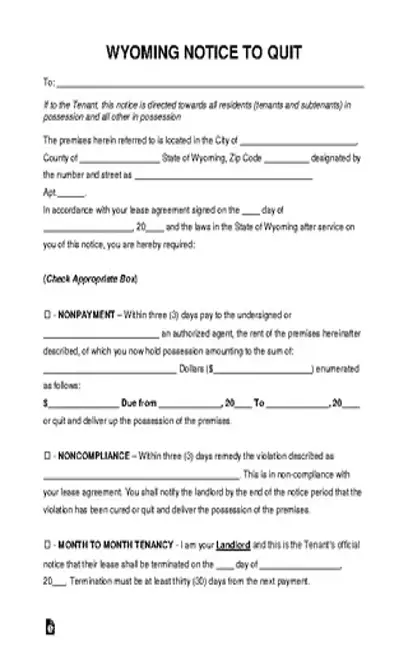 Wyoming Eviction Notice To Quit Form