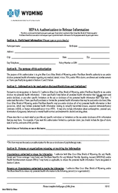 Wyoming Hipaa Medical Release Form