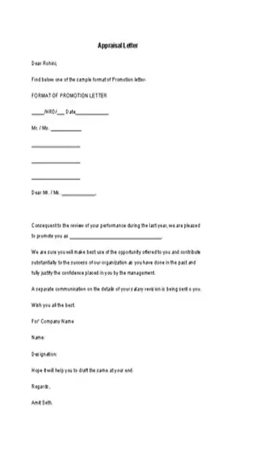 A Sample Appraisal Letter Template