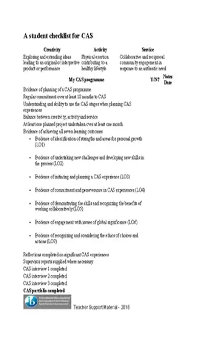 A Student Checklist For Cas