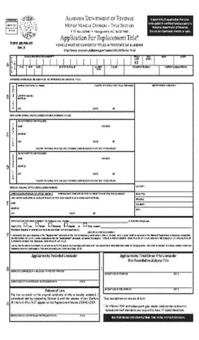 Alabama Application For Replacement Of Title Form Mvt12 1