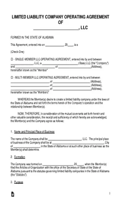 Alabama Llc Operating Agreement Template