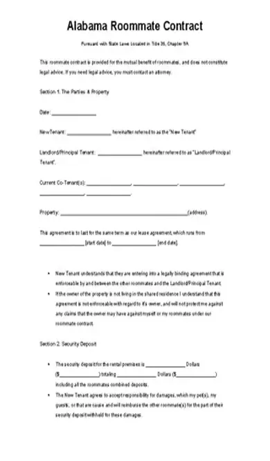 Alabama Roommate Agreement