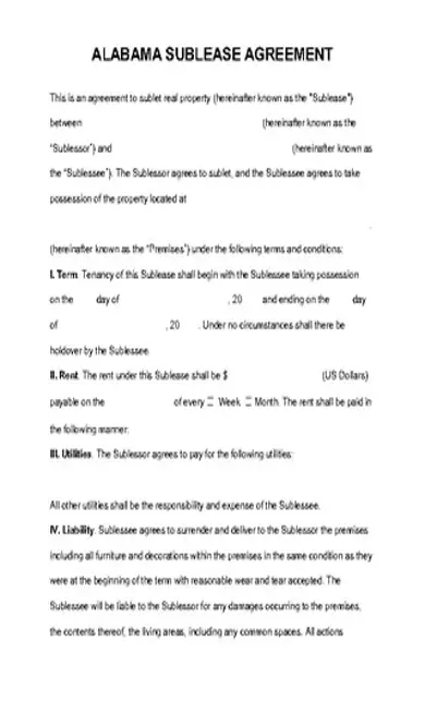 Alabama Sublease Agreement Template