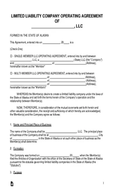 Alaska Llc Operating Agreement Template