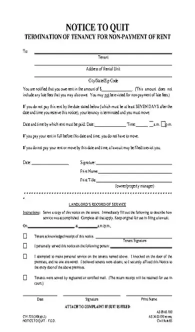 Alaska Notice To Quit Nonpayment Of Rent Form Civ 725