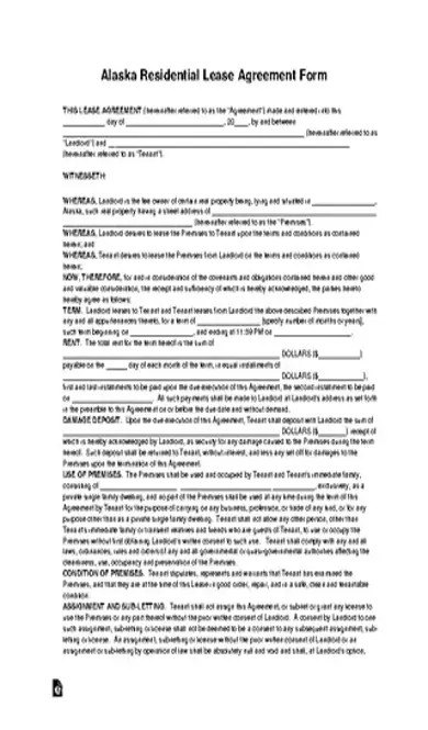 Alaska Residential Lease Agreement Template