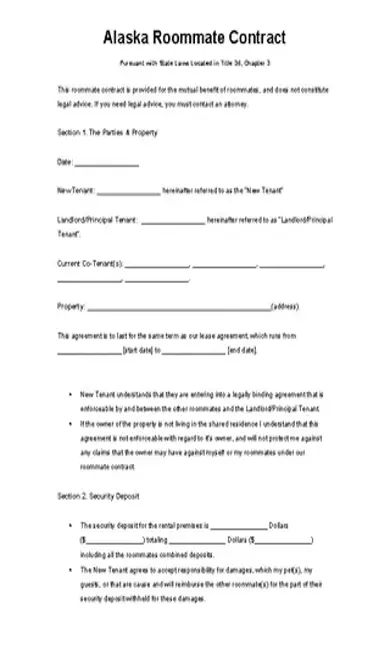 Alaska Roommate Agreement