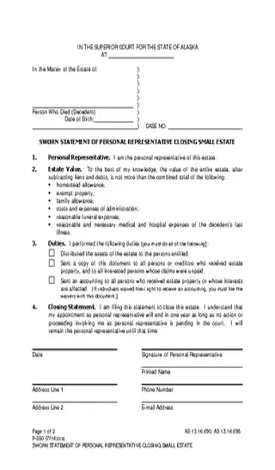 Alaska Small Estate Affidavit Form P 350