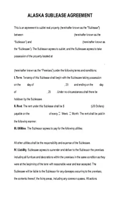 Alaska Sublease Agreement Template