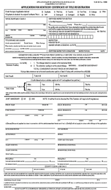 Application For Kentucky Certificate Of Title Registration Tc96182