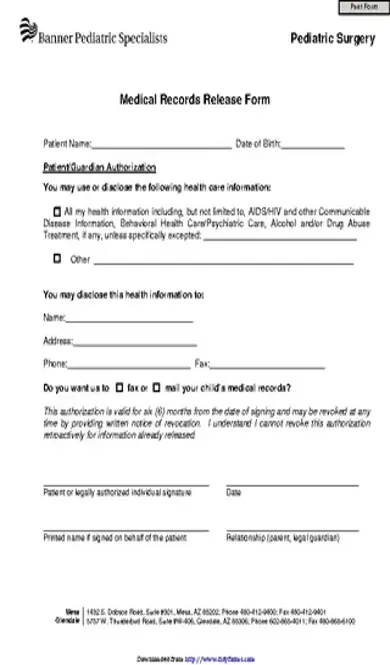 Arizona Medical Records Release Form 1