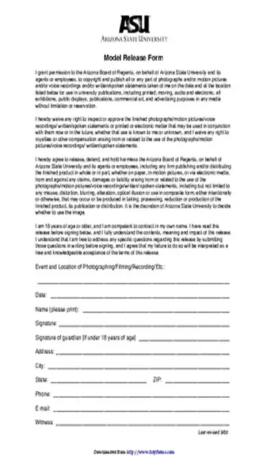 Arizona Model Release Form 1