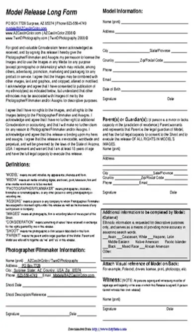 Arizona Model Release Form 3