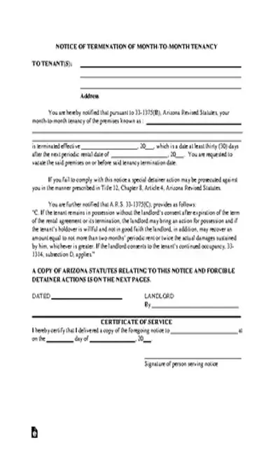 Arizona Month To Month Lease Termination Letter