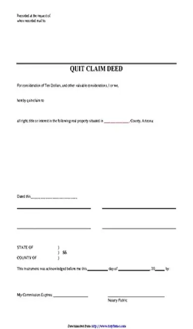 Arizona Quitclaim Deed Form