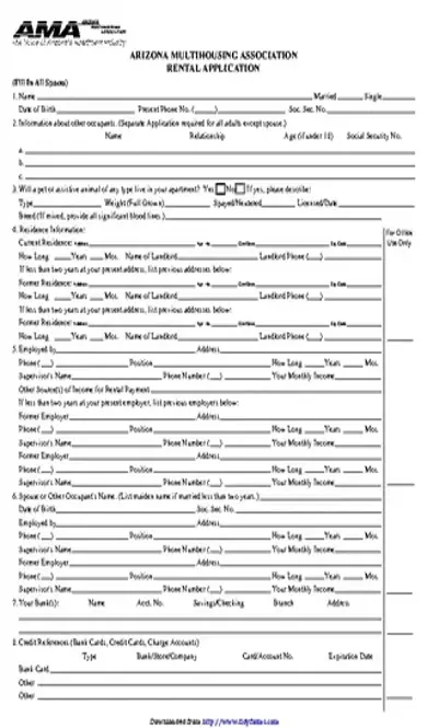 Arizona Rental Application Form