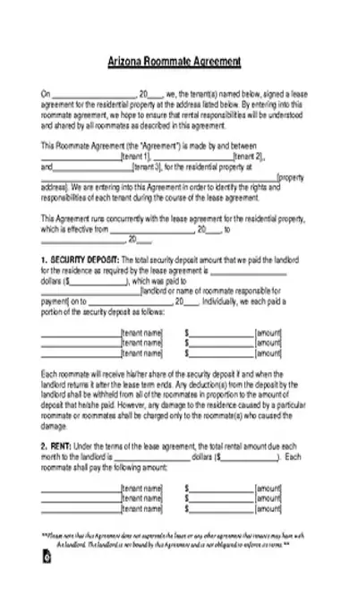 Arizona Roommate Lease Agreement