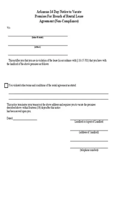 Arkansas 14 Day Eviction Notice Form