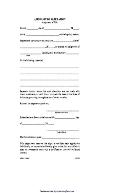 Arkansas Affidavit Of Alteration Form