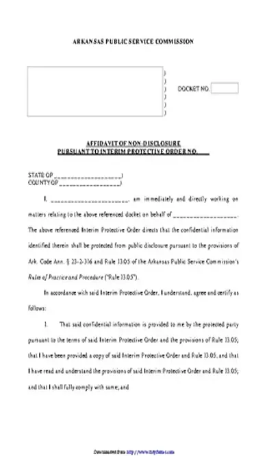 Arkansas Affidavit Of Non Disclosure Form