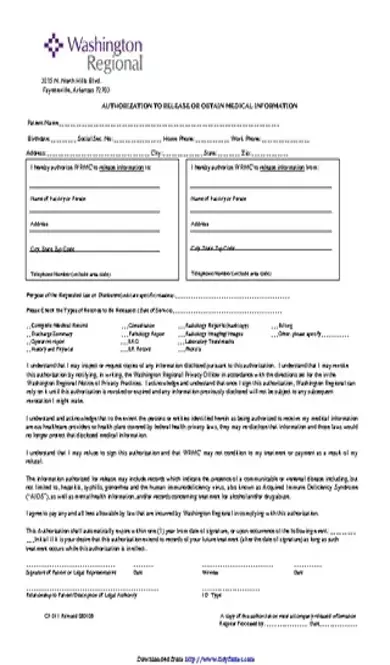 Arkansas Authorization To Release Or Obtain Medical Information Form