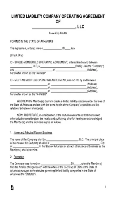 Arkansas Llc Operating Agreement Template