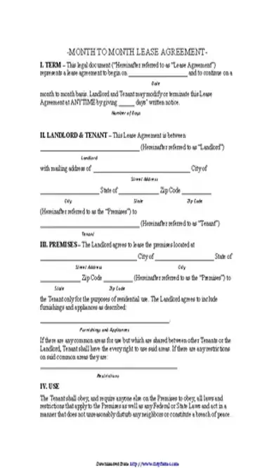 Arkansas Monthly Rental Agreement Template