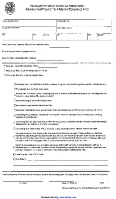 Arkansas Real Property Tax Affidavit Of Compliance Form