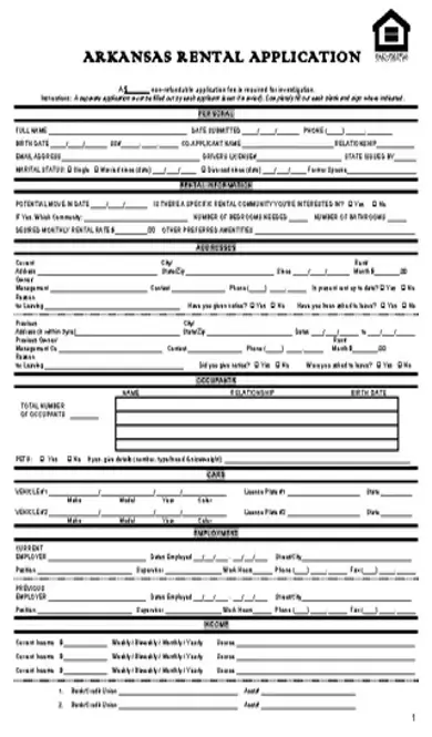 Arkansas Rental Application Form