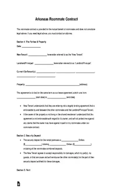 Arkansas Roommate Rental Agreement Form