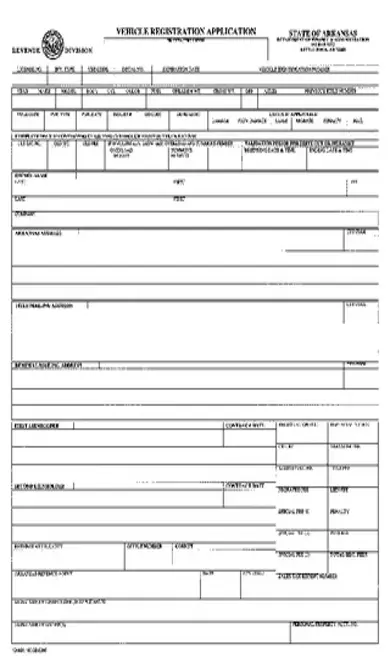 Arkansas Vehicle Registration Application Form 10 381