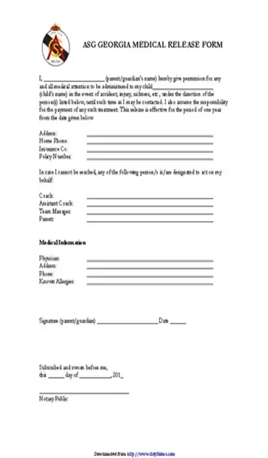 Asg Georgia Medical Release Form