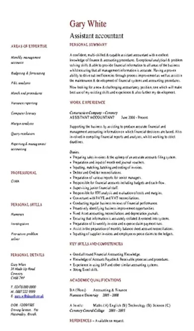 Assistant Accountant Cv Template