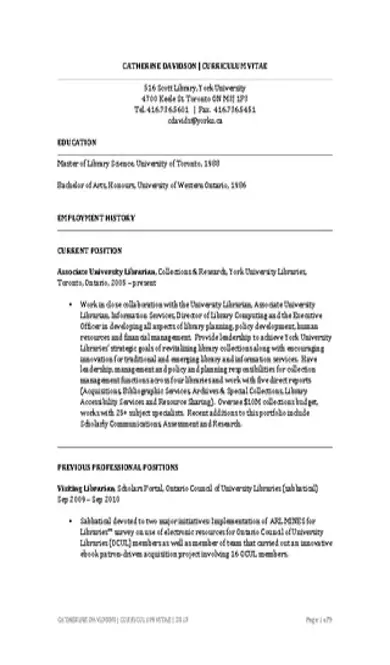 Assistant Librarian Resume