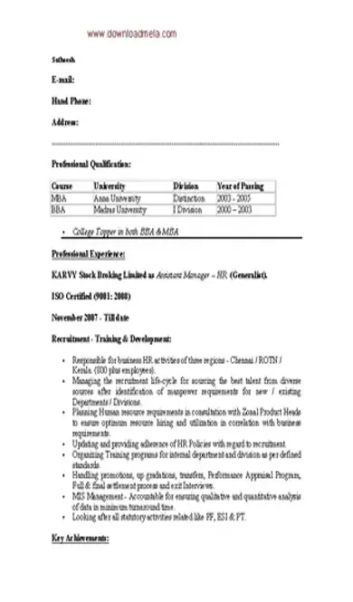 Assistant Manager Hr Resume Example