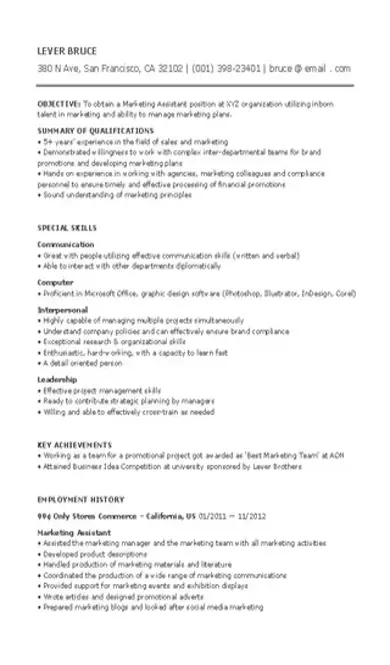 Assistant Marketing Coordinator Resume