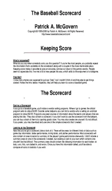 Attendance Base Ball Score Sheet