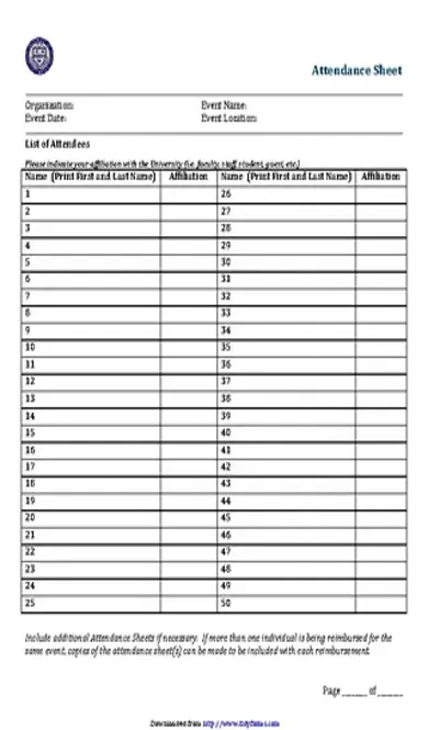 Attendance Sign In Sheet Template