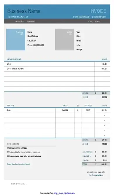 Auto Repair Invoice Template